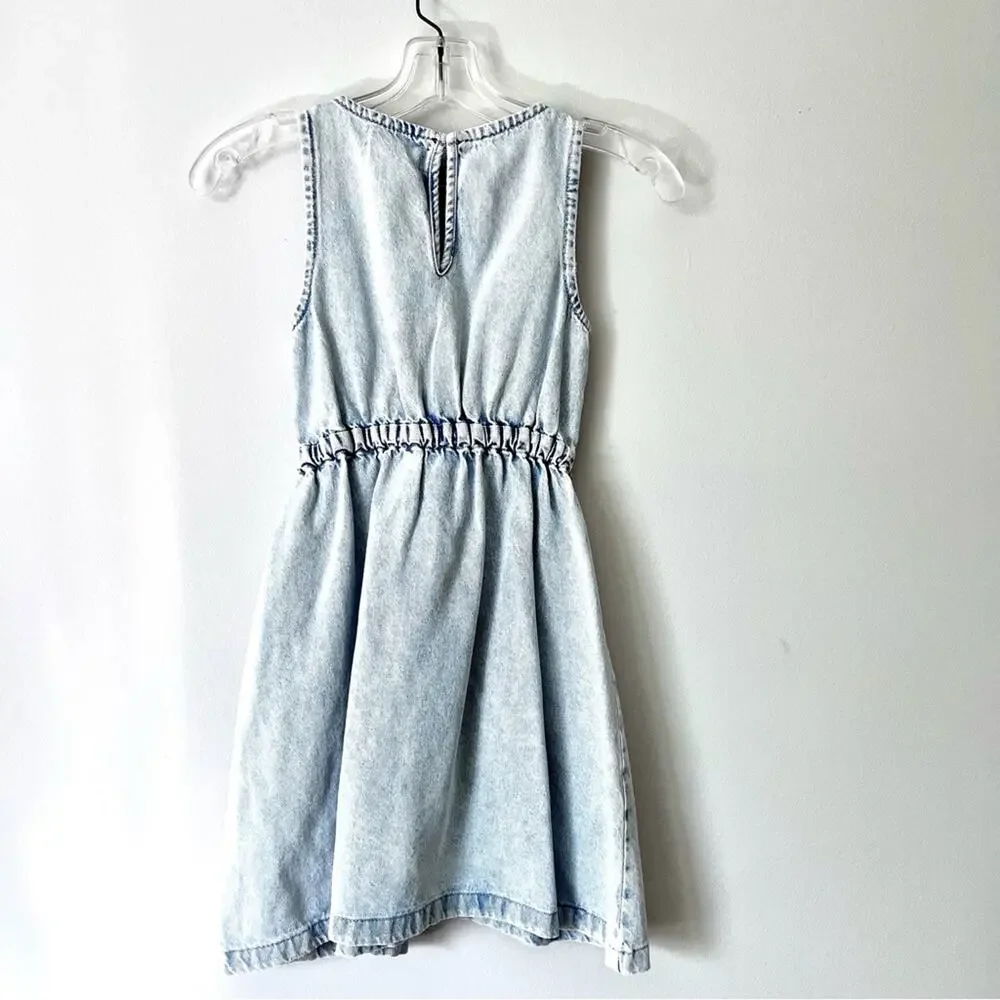 Zara Girls Acid Denim Dress Blue Size 9 with Tie & Slits